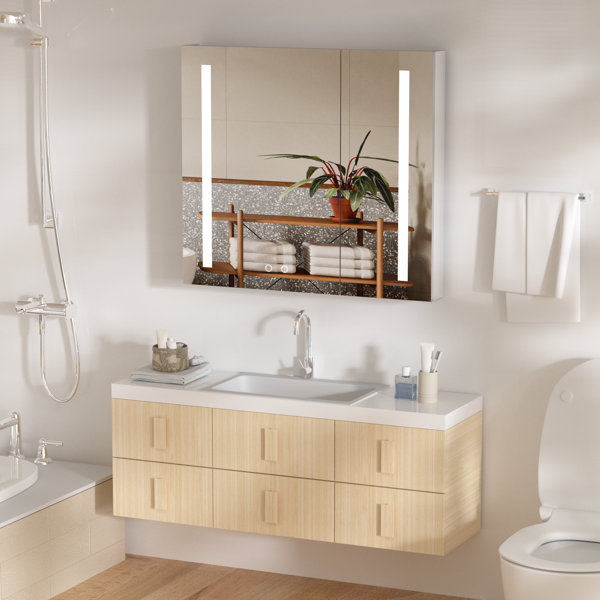 Wrought Studio Modern & Stylish Square Bathroom Mirror Great Storage Space, LED